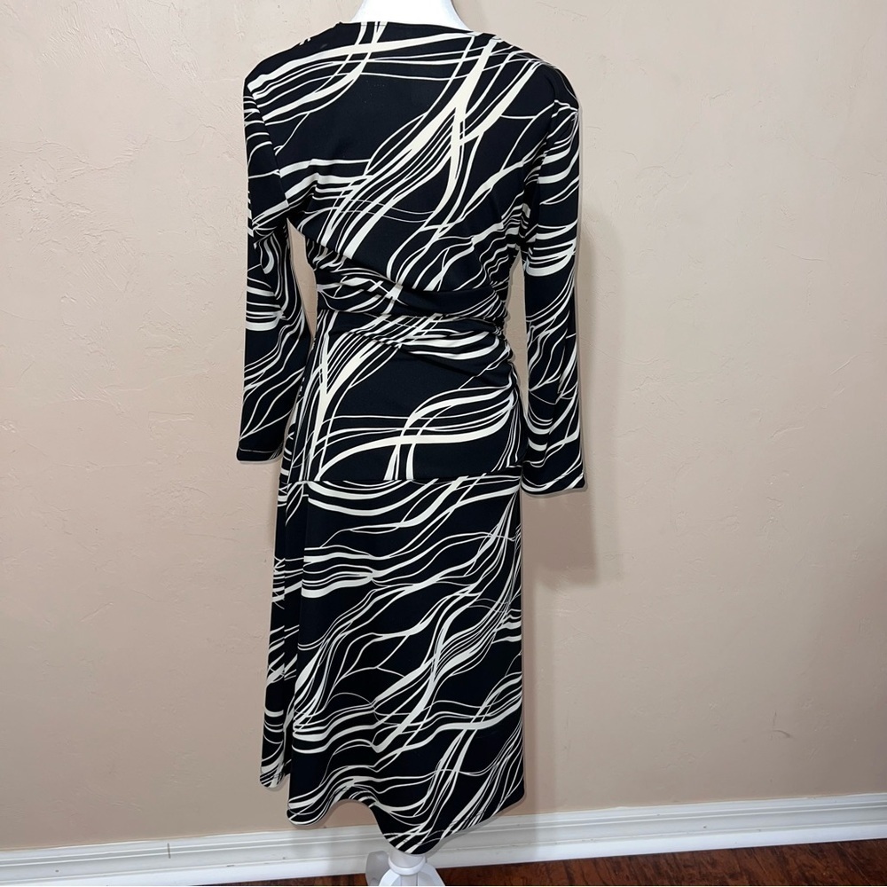 Vintage 1990s Teeze Me USA Stretchy Midi Dress V-Neck Fitted Long-sleeve Dress - Picture 3 of 4